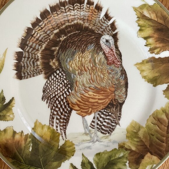 Williams Sonoma Botanical Leaf and Turkey 8.5" Salad Plate Fall Thanksgiving - Picture 12 of 12